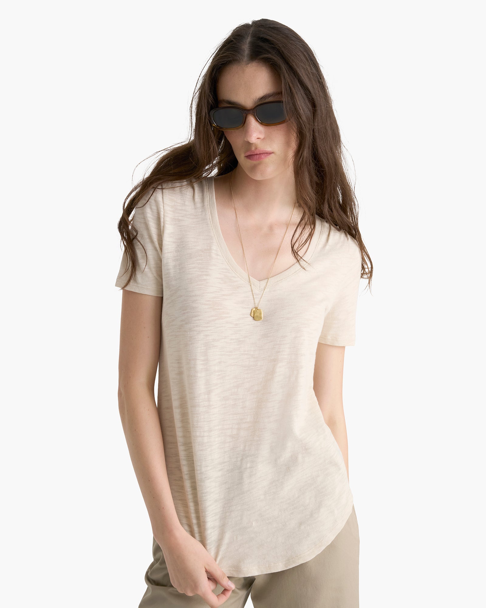 Slub Jersey Classic V-Neck Tee - Bleached Oak