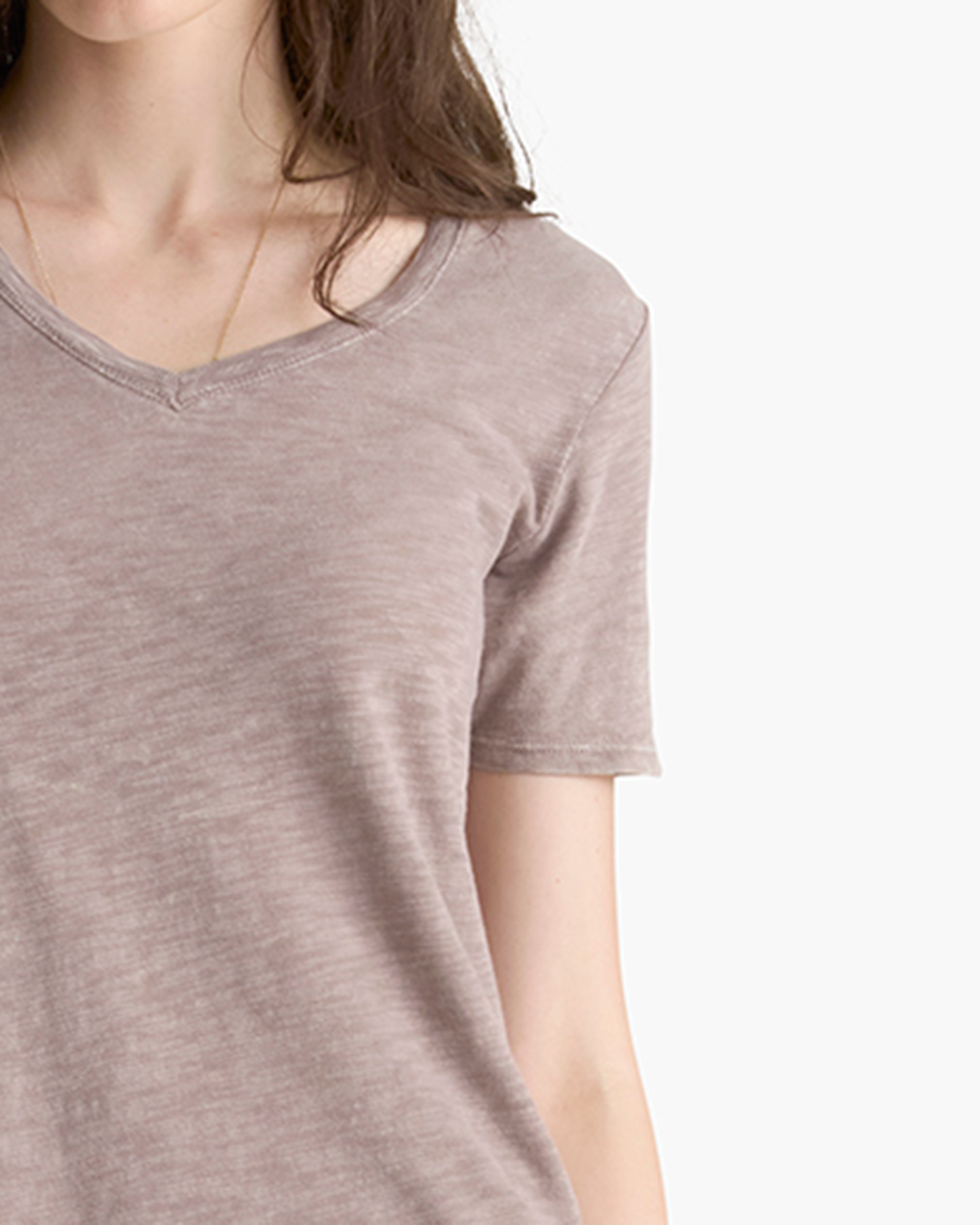 Slub Jersey Chroma Wash V-Neck Tee - Faded Mocha