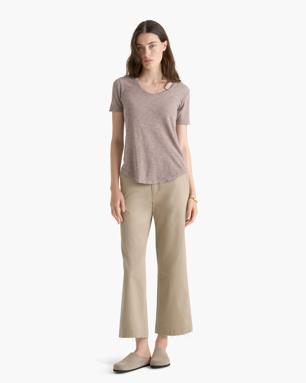 Slub Jersey Chroma Wash V-Neck Tee - Faded Mocha