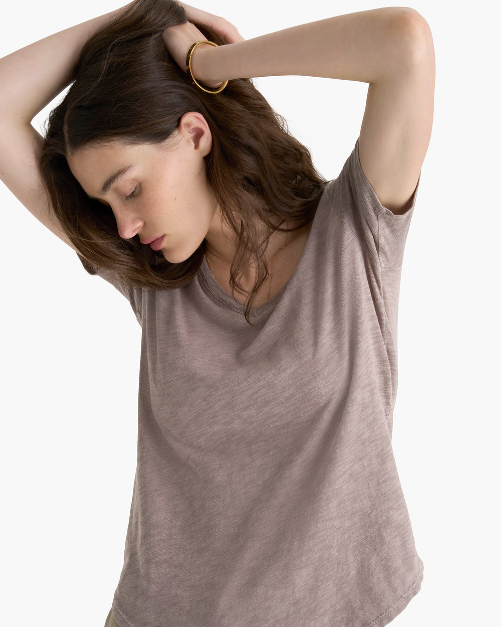 Slub Jersey Chroma Wash V-Neck Tee - Faded Mocha