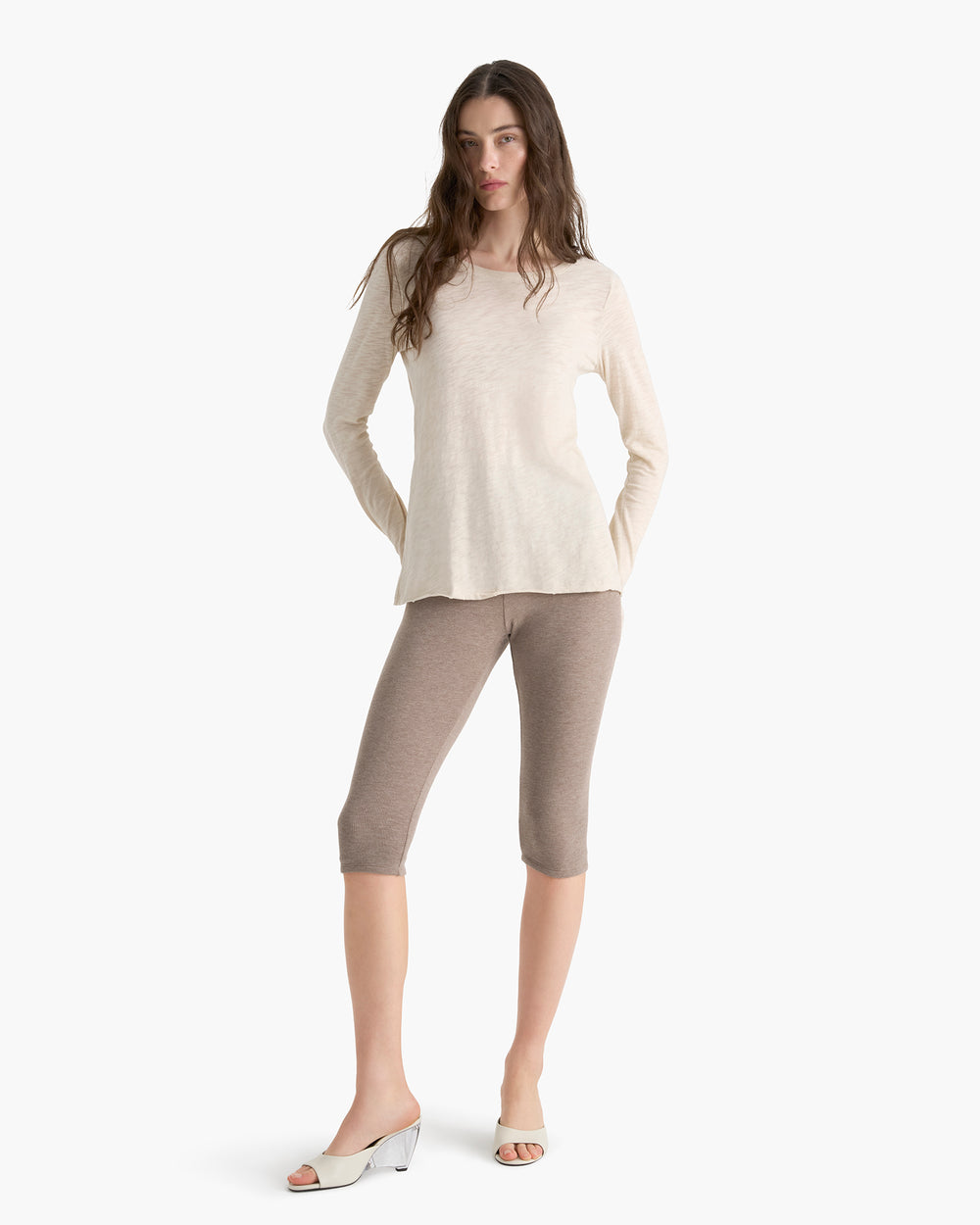 Slub Jersey Long Sleeve Destroyed Wash Tee - Bleached Oak