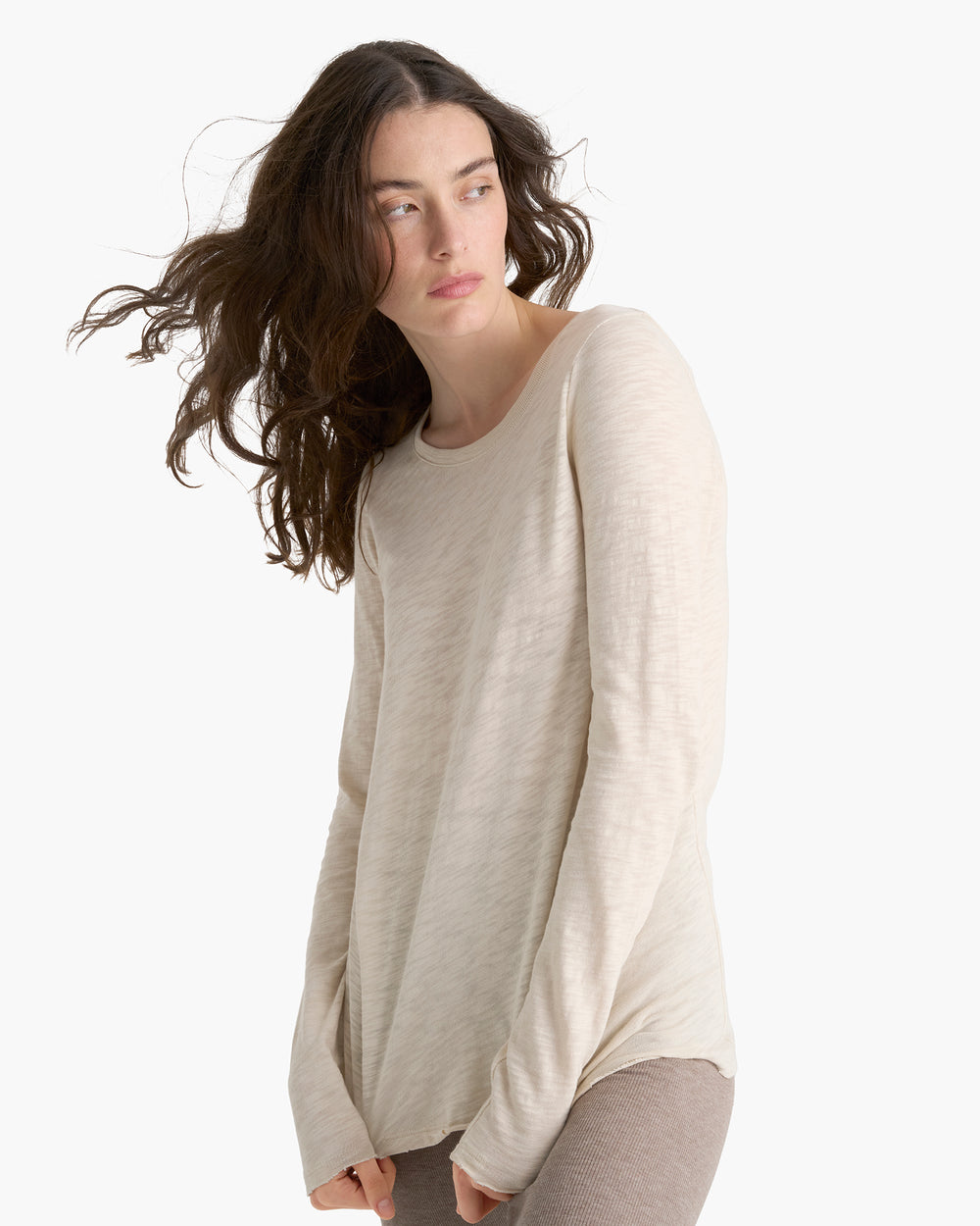 Slub Jersey Long Sleeve Destroyed Wash Tee - Bleached Oak