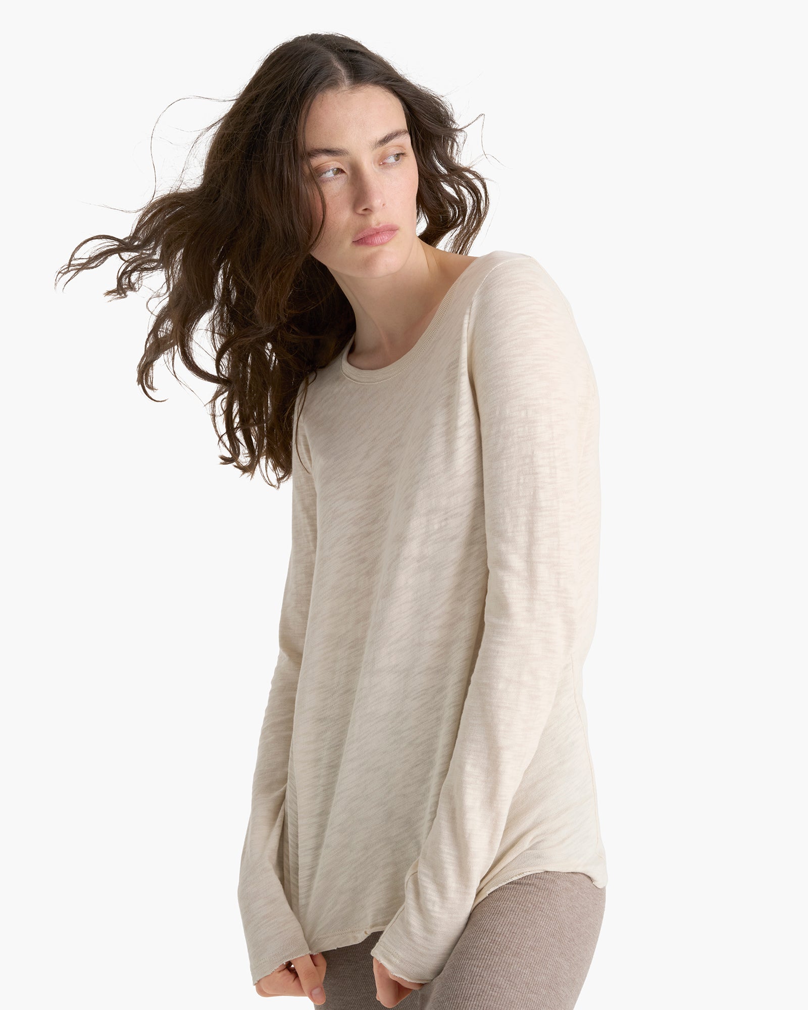 Slub Jersey Long Sleeve Destroyed Wash Tee - Bleached Oak