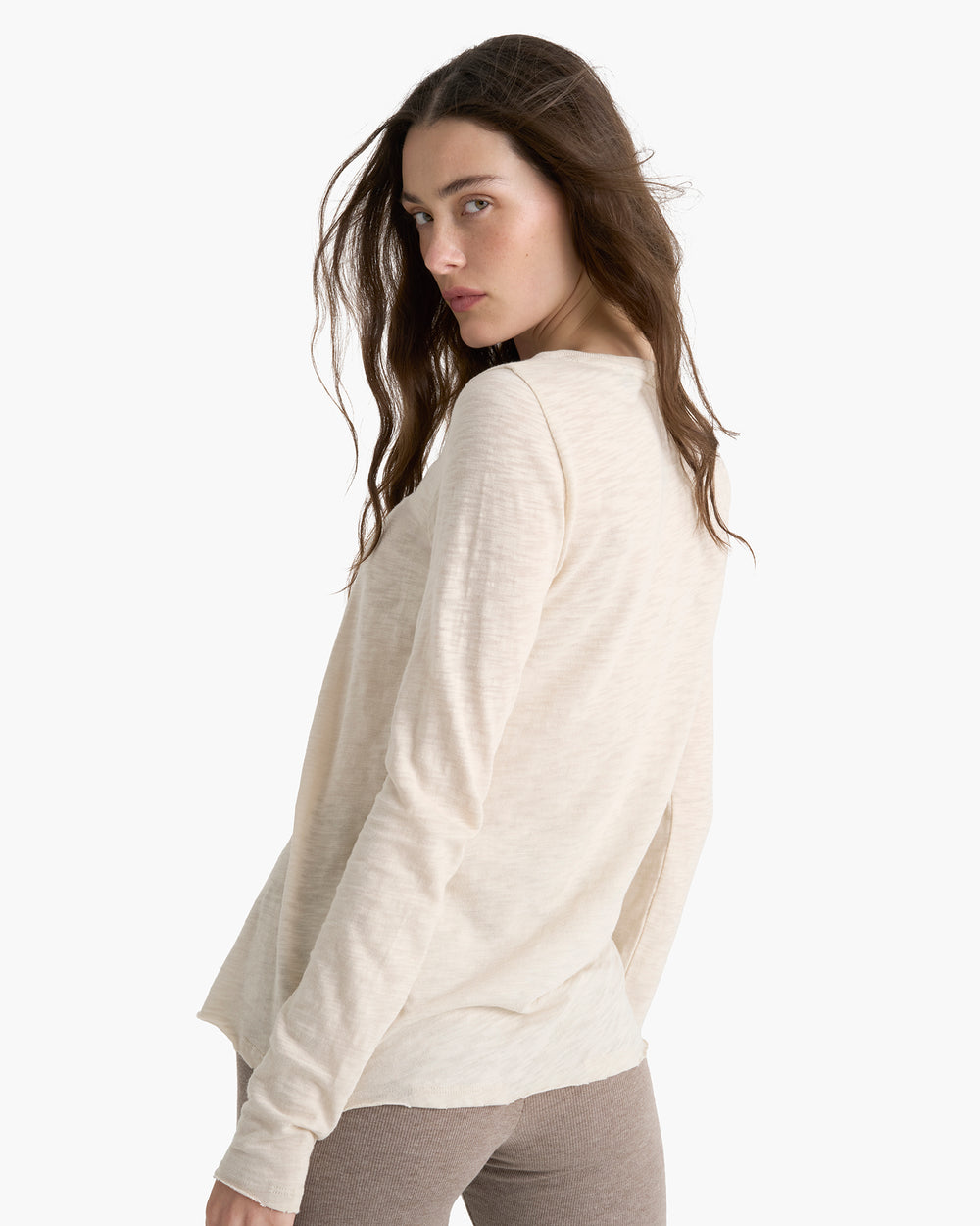 Slub Jersey Long Sleeve Destroyed Wash Tee - Bleached Oak