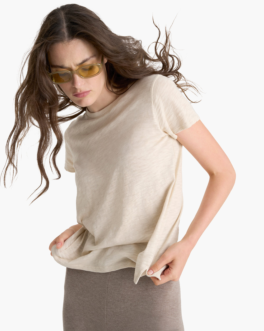 Slub Jersey Schoolboy Crew Neck Tee - Bleached Oak