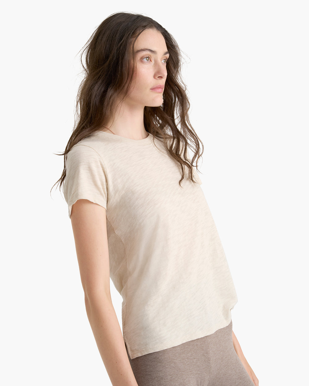 Slub Jersey Schoolboy Crew Neck Tee - Bleached Oak