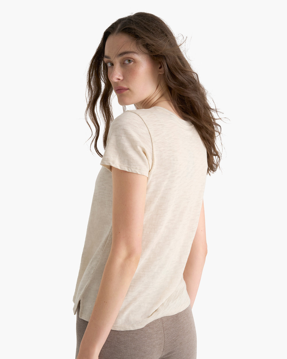 Slub Jersey Schoolboy Crew Neck Tee - Bleached Oak