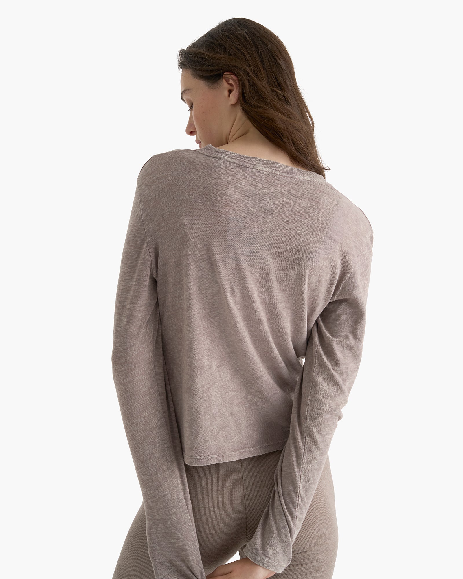 Slub Jersey Chroma Wash Long Sleeve Crew - Faded Mocha