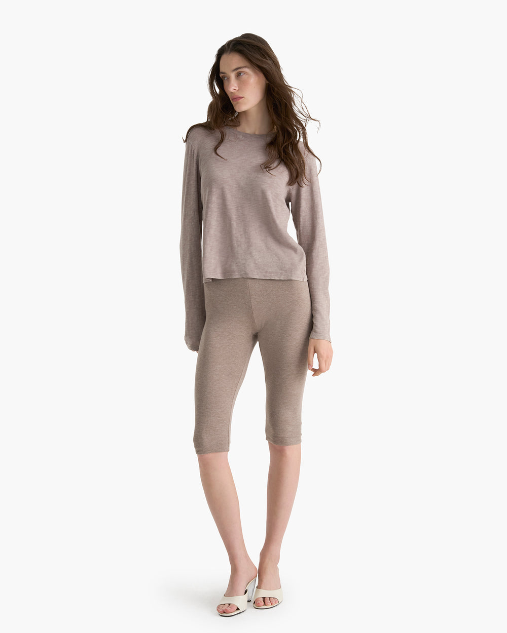 Slub Jersey Chroma Wash Long Sleeve Crew - Faded Mocha