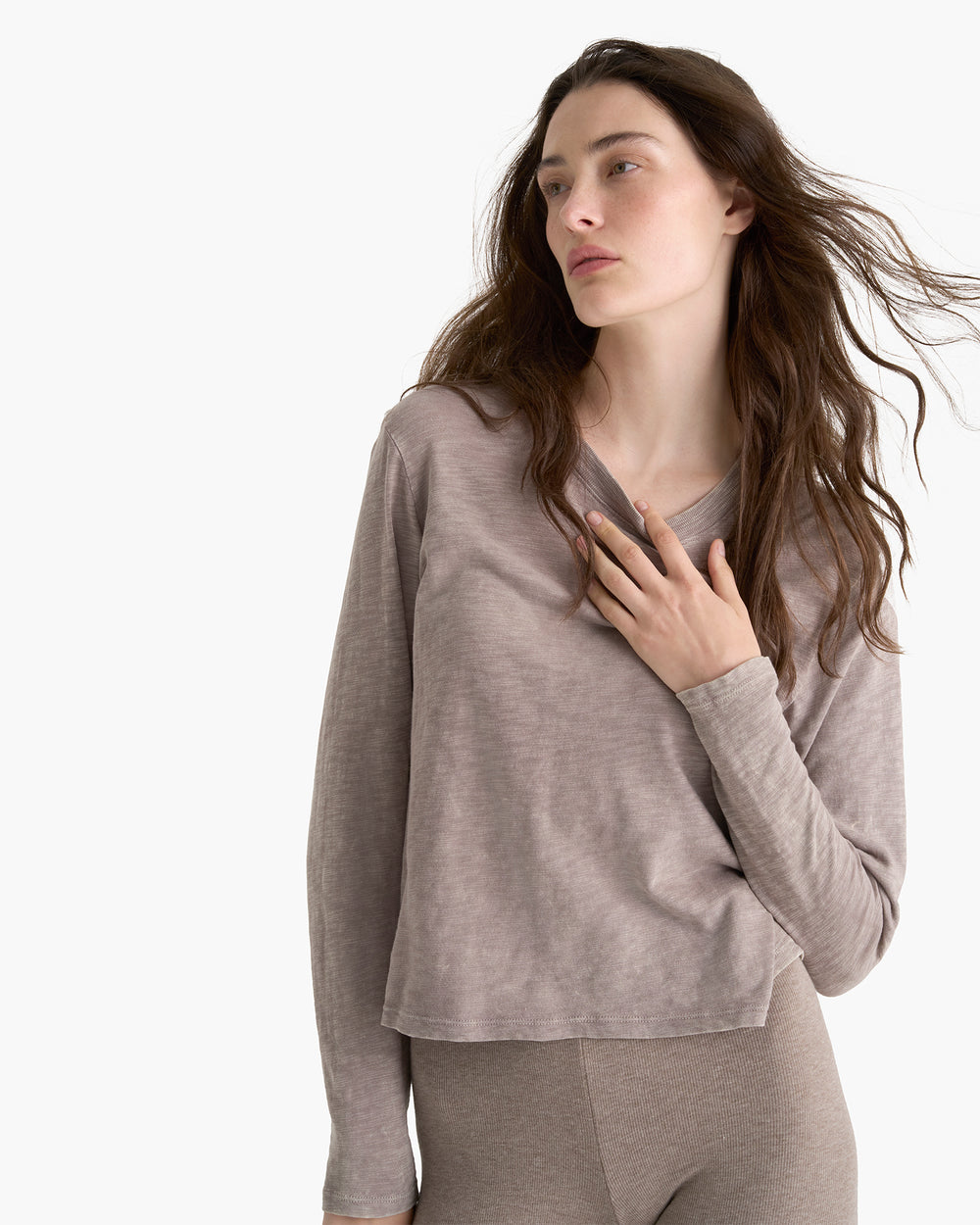Slub Jersey Chroma Wash Long Sleeve Crew - Faded Mocha