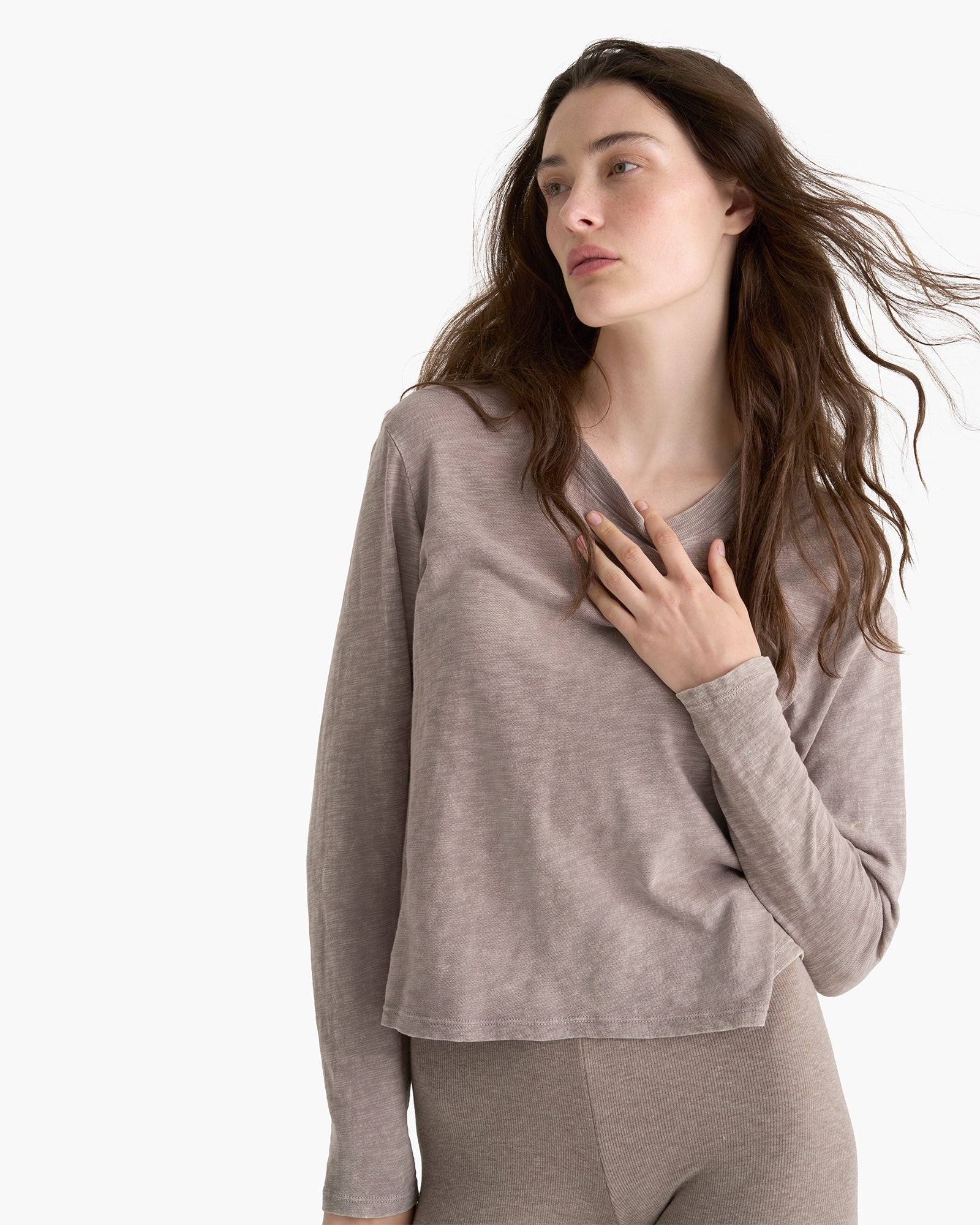Slub Jersey Chroma Wash Long Sleeve Crew - Faded Mocha