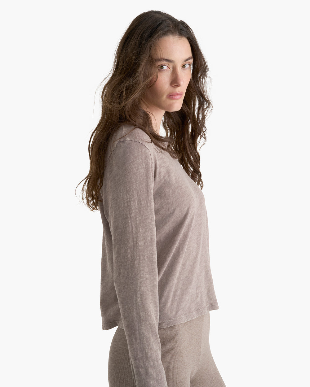 Slub Jersey Chroma Wash Long Sleeve Crew - Faded Mocha