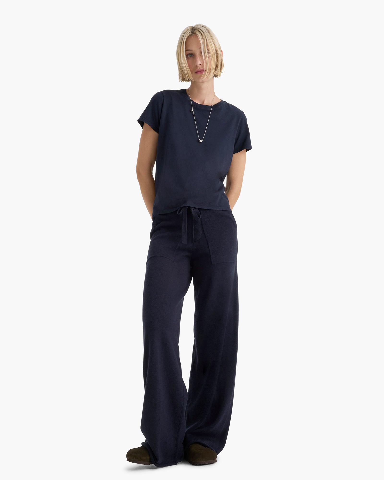 Cotton Cashmere Wide Leg Pull-On Pant - Midnight