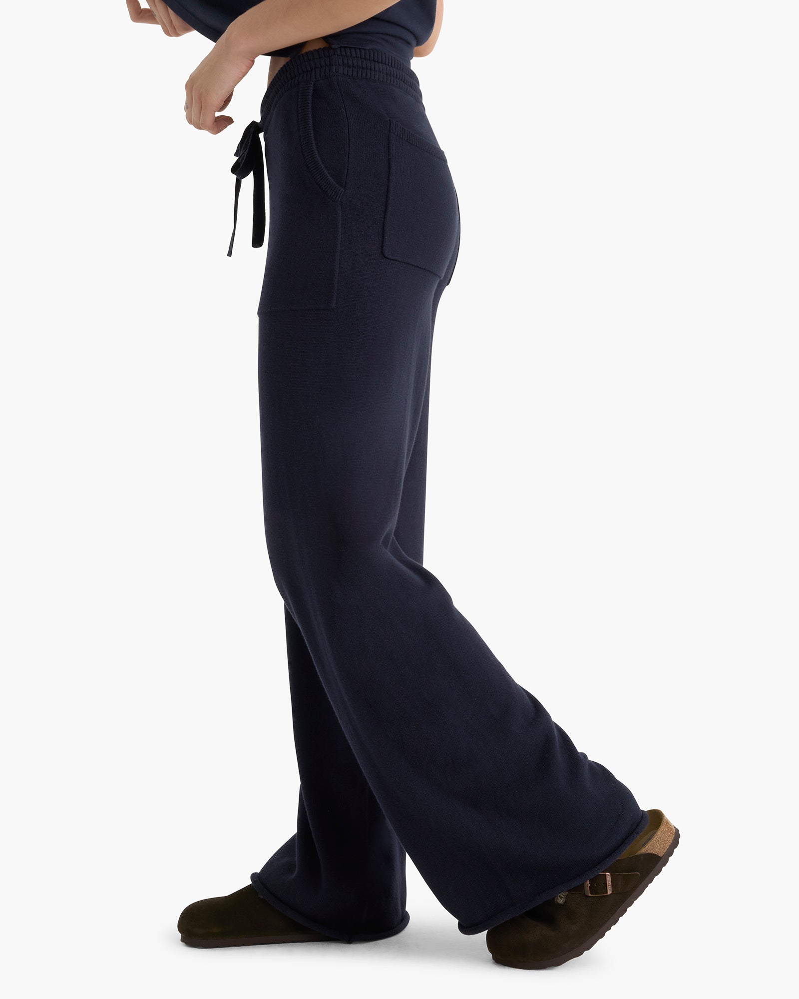 Cotton Cashmere Wide Leg Pull-On Pant - Midnight