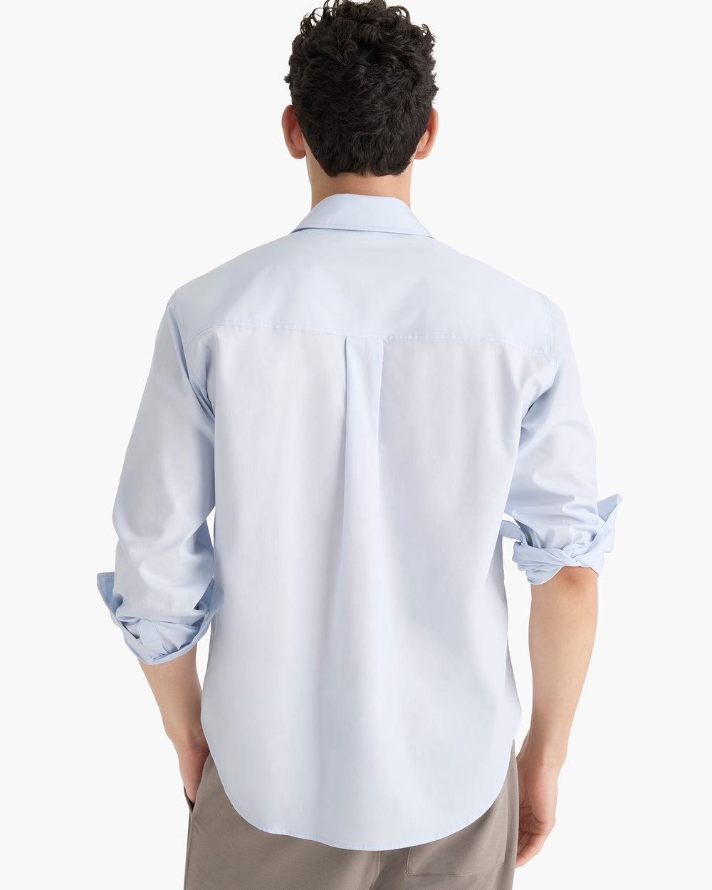 Cotton Poplin Button Down Shirt - Light Blue