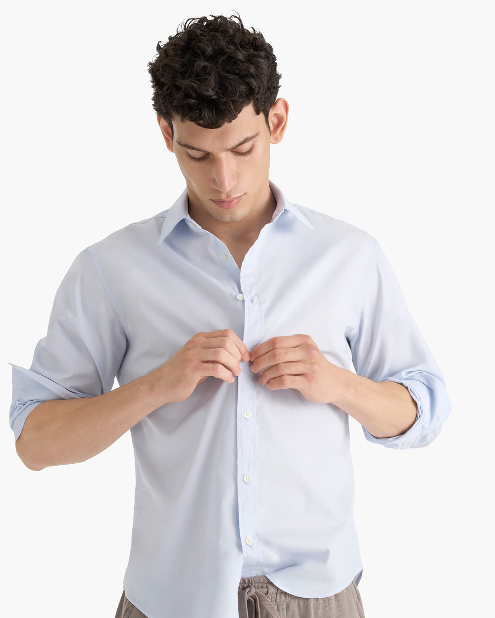 Cotton Poplin Button Down Shirt - Light Blue