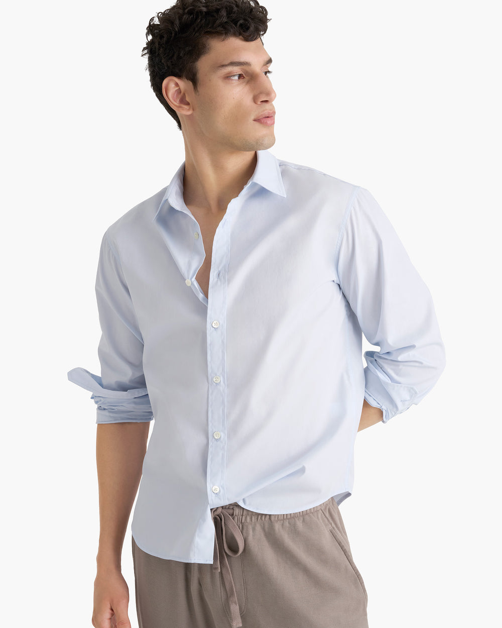 Cotton Poplin Button Down Shirt - Light Blue