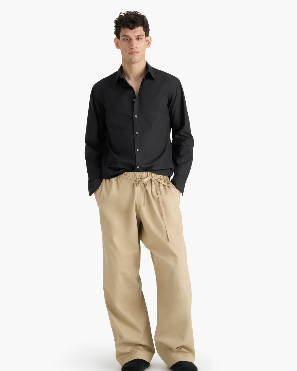 Cotton Poplin Button Down Shirt - Black