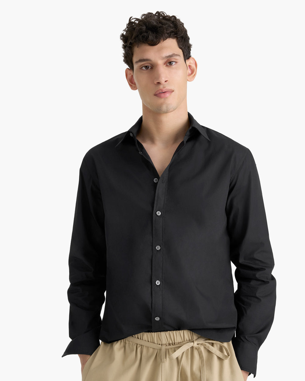 Cotton Poplin Button Down Shirt - Black