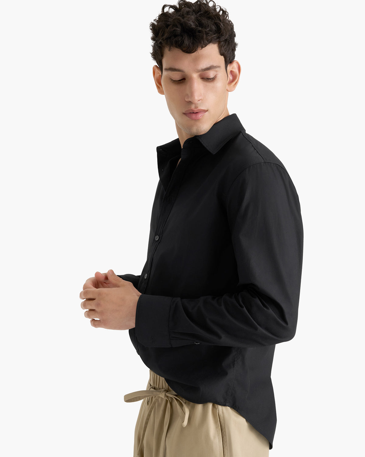 Cotton Poplin Button Down Shirt - Black