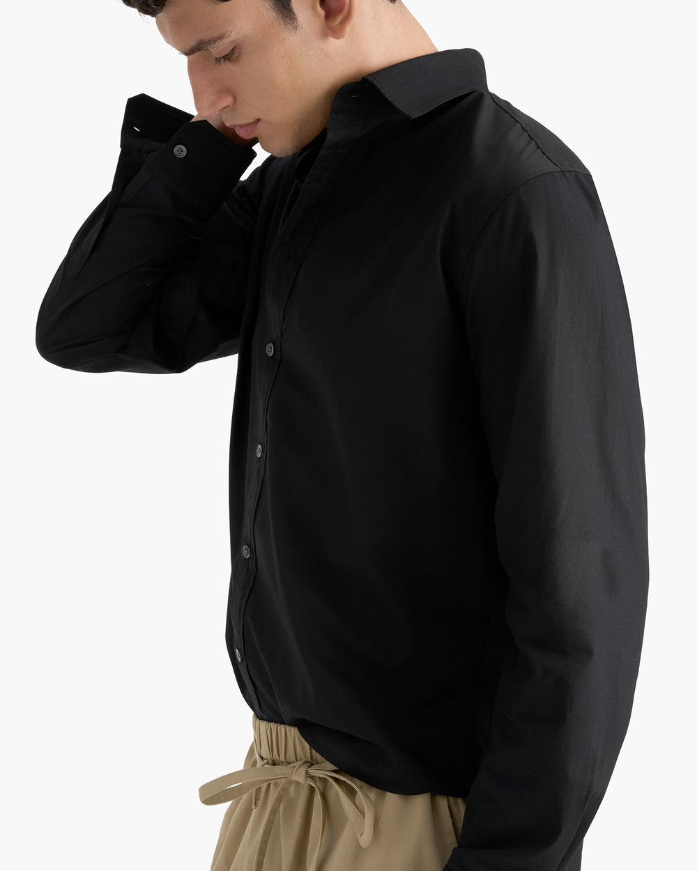 Cotton Poplin Button Down Shirt - Black