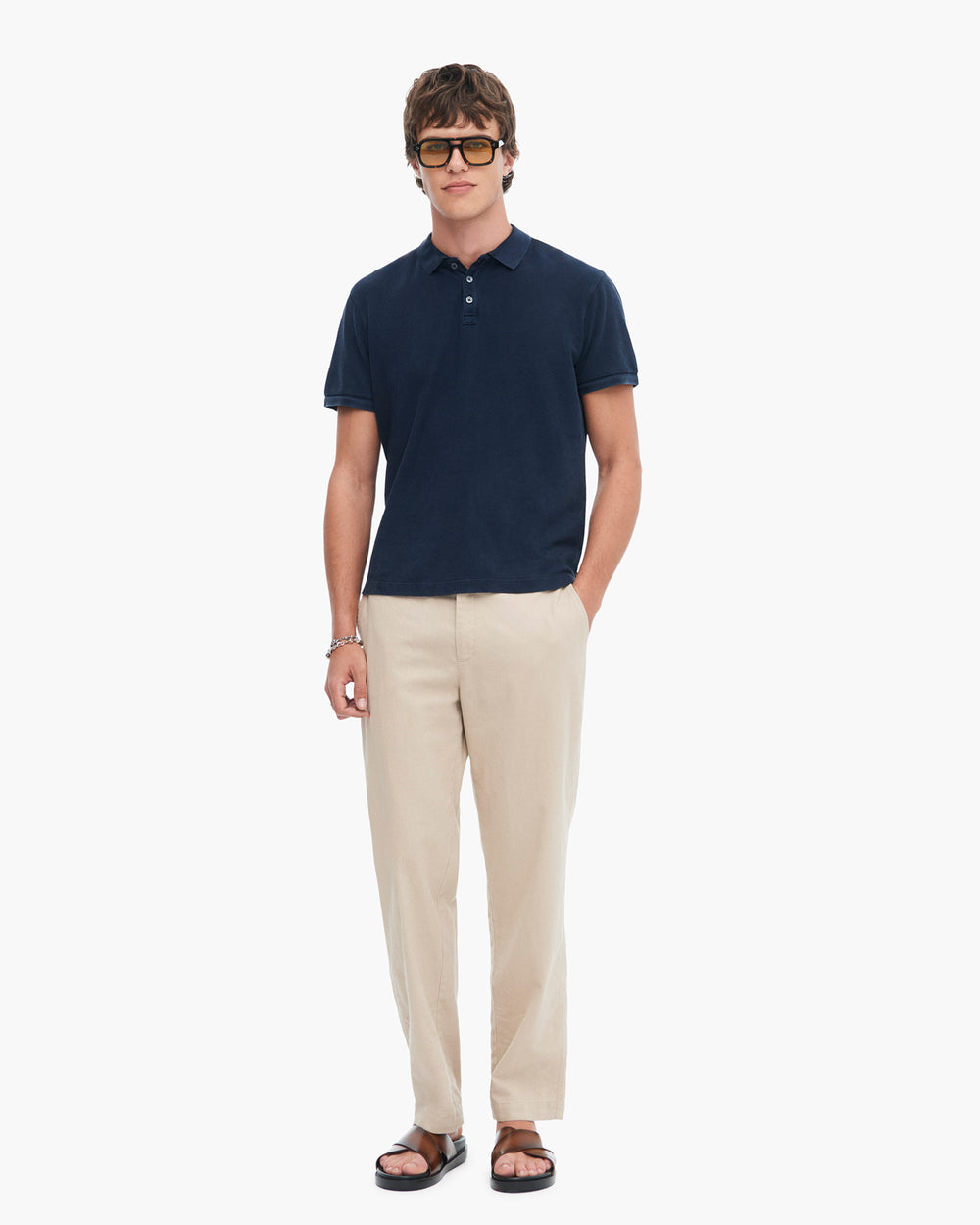 Pique with Sun Bleach Short Sleeve Polo - Dark Navy