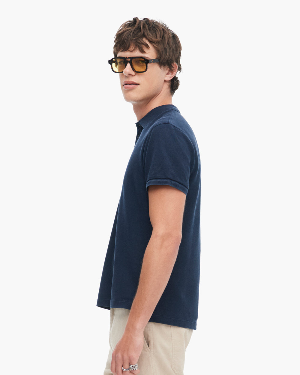 Pique with Sun Bleach Short Sleeve Polo - Dark Navy