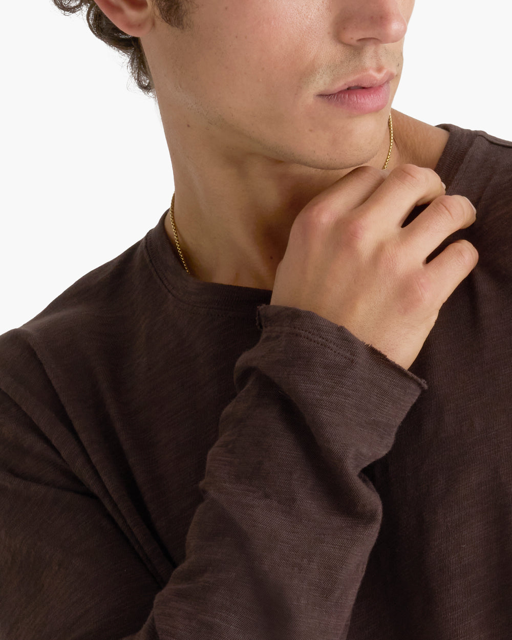 Slub Jersey Long Sleeve Destroyed Wash Tee - Dark Chocolate