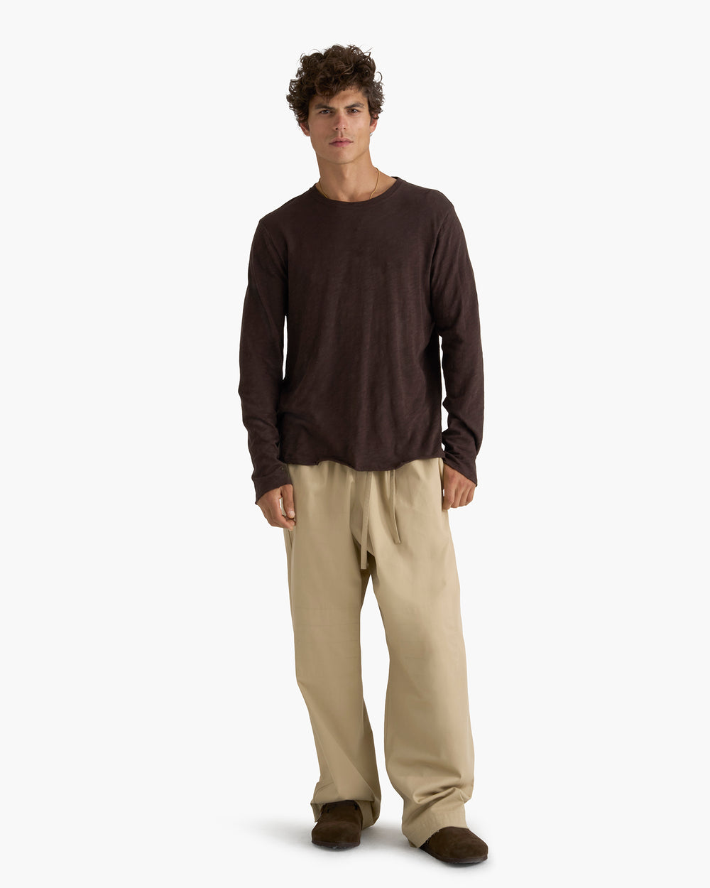 Slub Jersey Long Sleeve Destroyed Wash Tee - Dark Chocolate