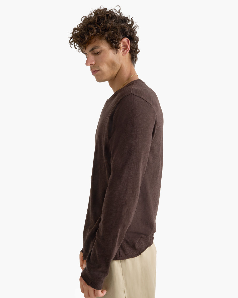 Slub Jersey Long Sleeve Destroyed Wash Tee - Dark Chocolate
