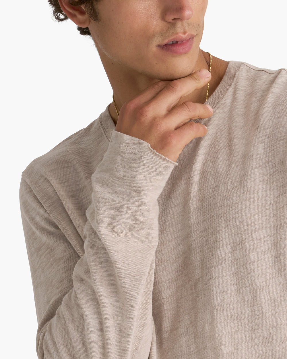 Slub Jersey Long Sleeve Destroyed Wash Tee - French Oak