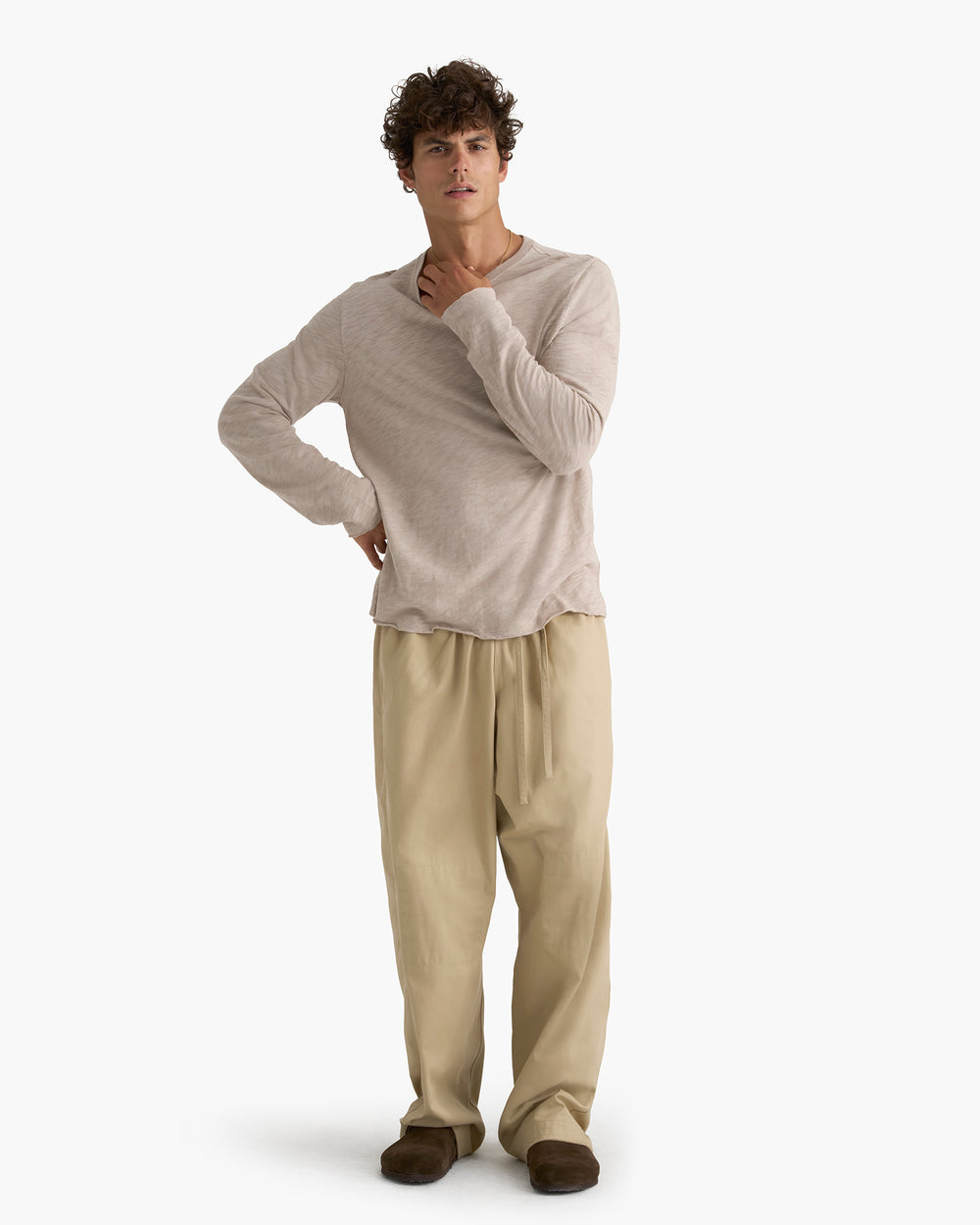Slub Jersey Long Sleeve Destroyed Wash Tee - French Oak