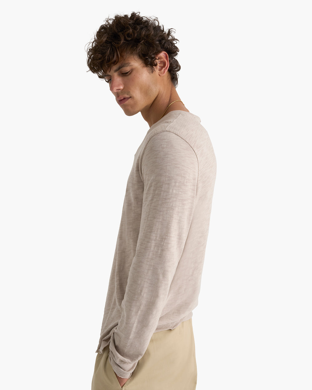 Slub Jersey Long Sleeve Destroyed Wash Tee - French Oak