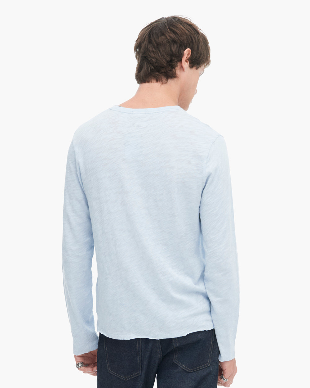 Slub Jersey Long Sleeve Destroyed Wash Tee - Powder Blue