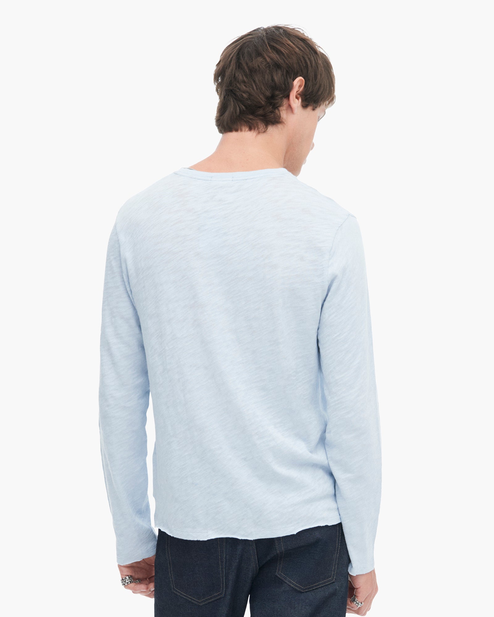 Slub Jersey Long Sleeve Destroyed Wash Tee - Powder Blue