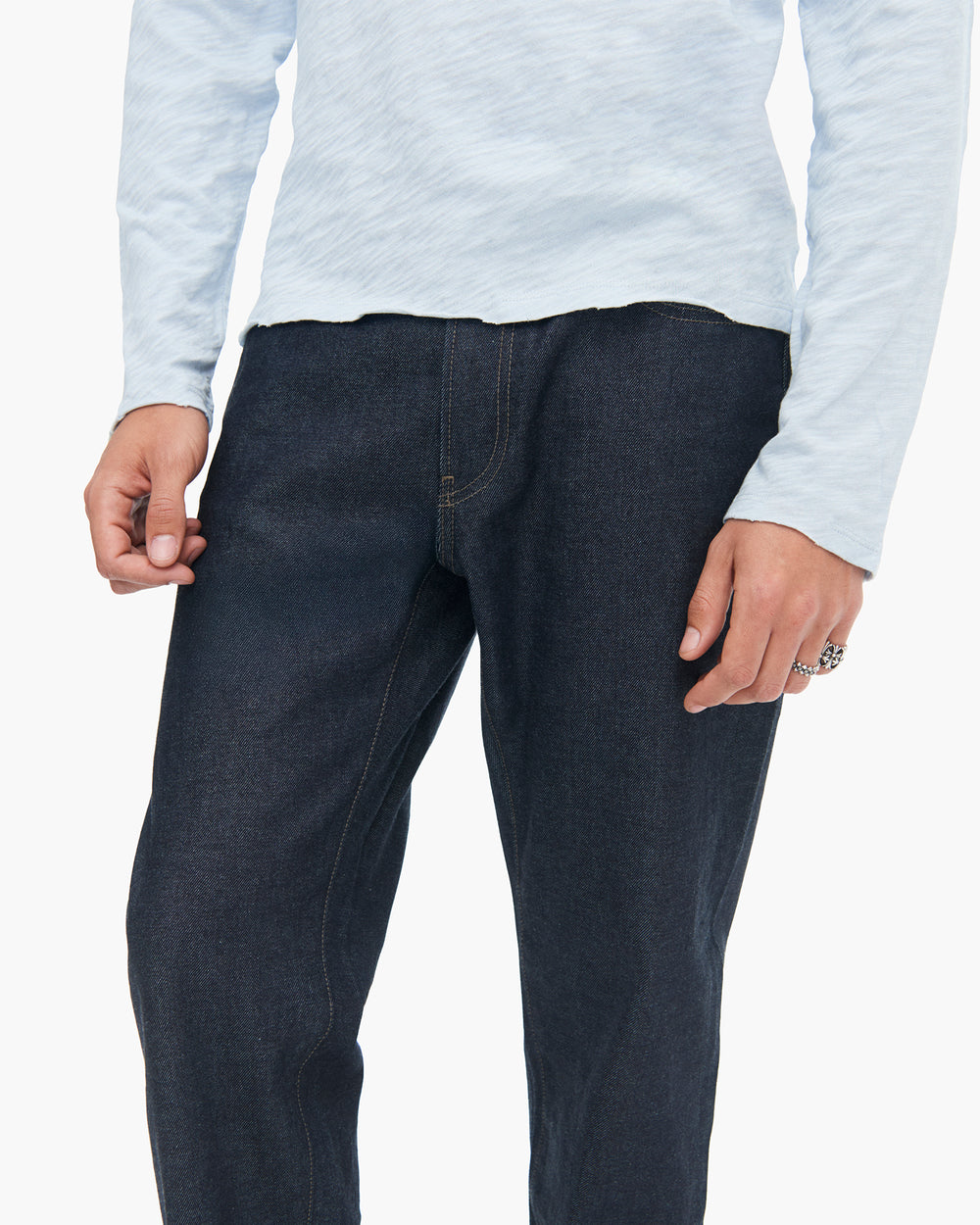 Slub Jersey Long Sleeve Destroyed Wash Tee - Powder Blue