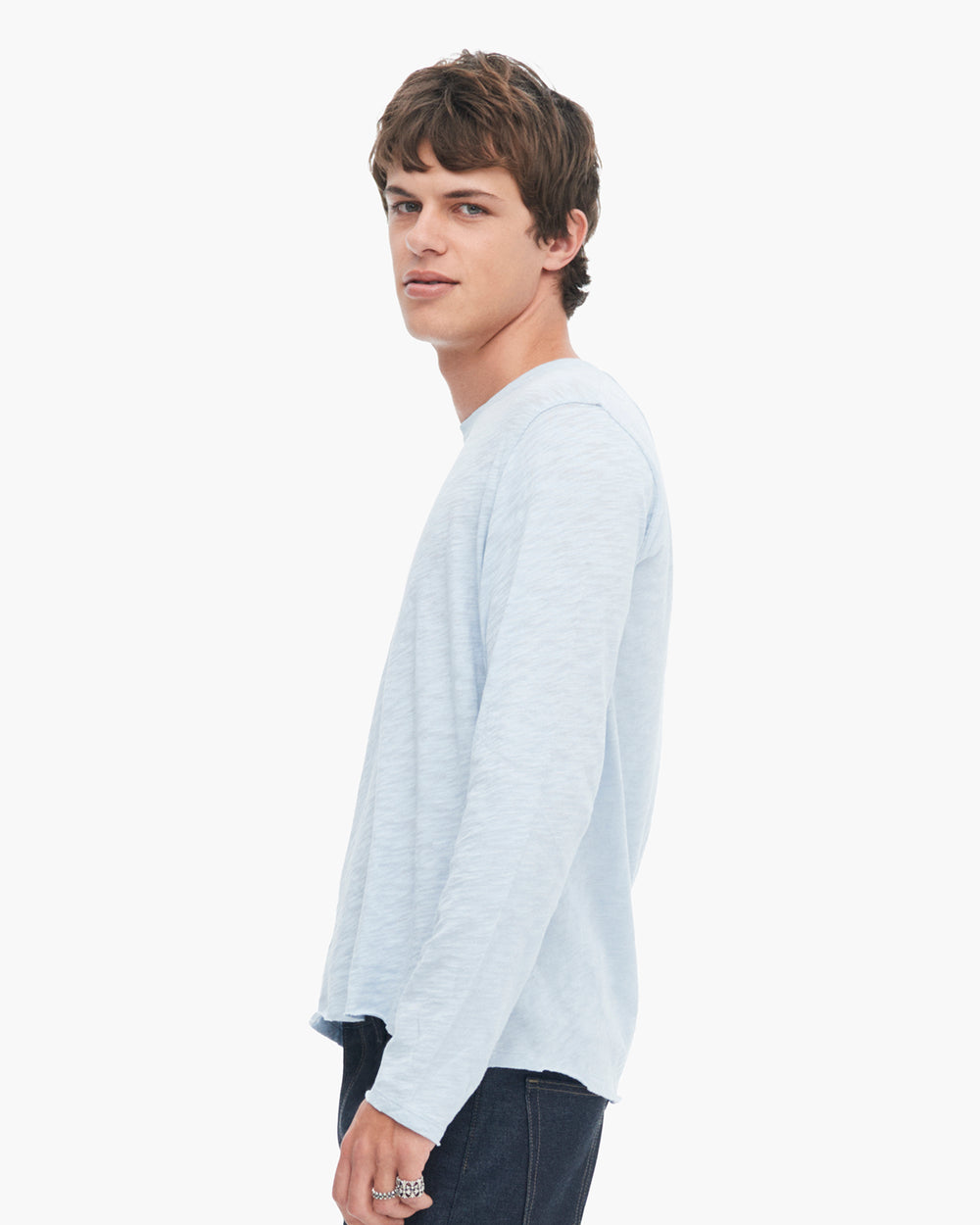Slub Jersey Long Sleeve Destroyed Wash Tee - Powder Blue