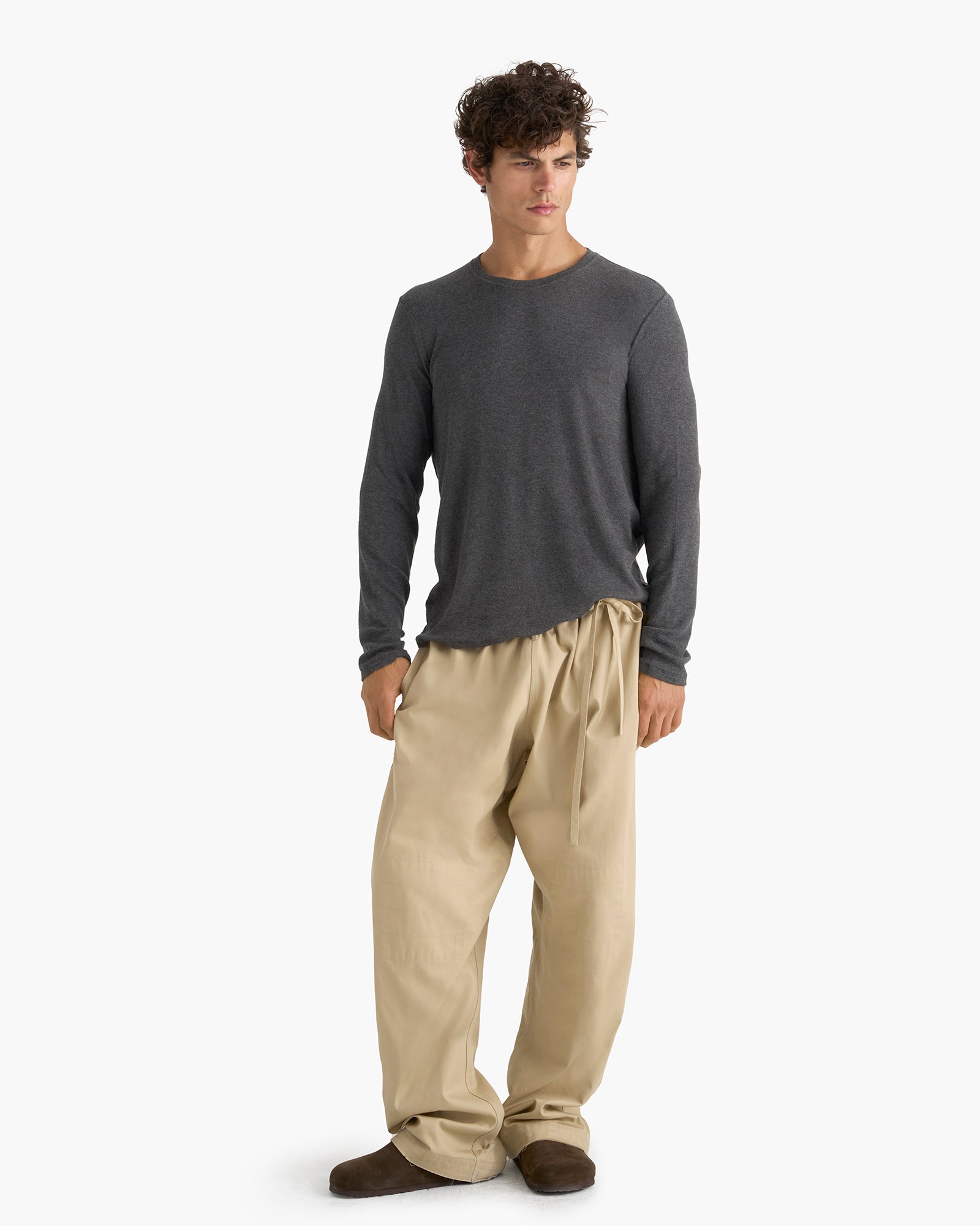 Modal Rib Long Sleeve Crew - Heather Coal