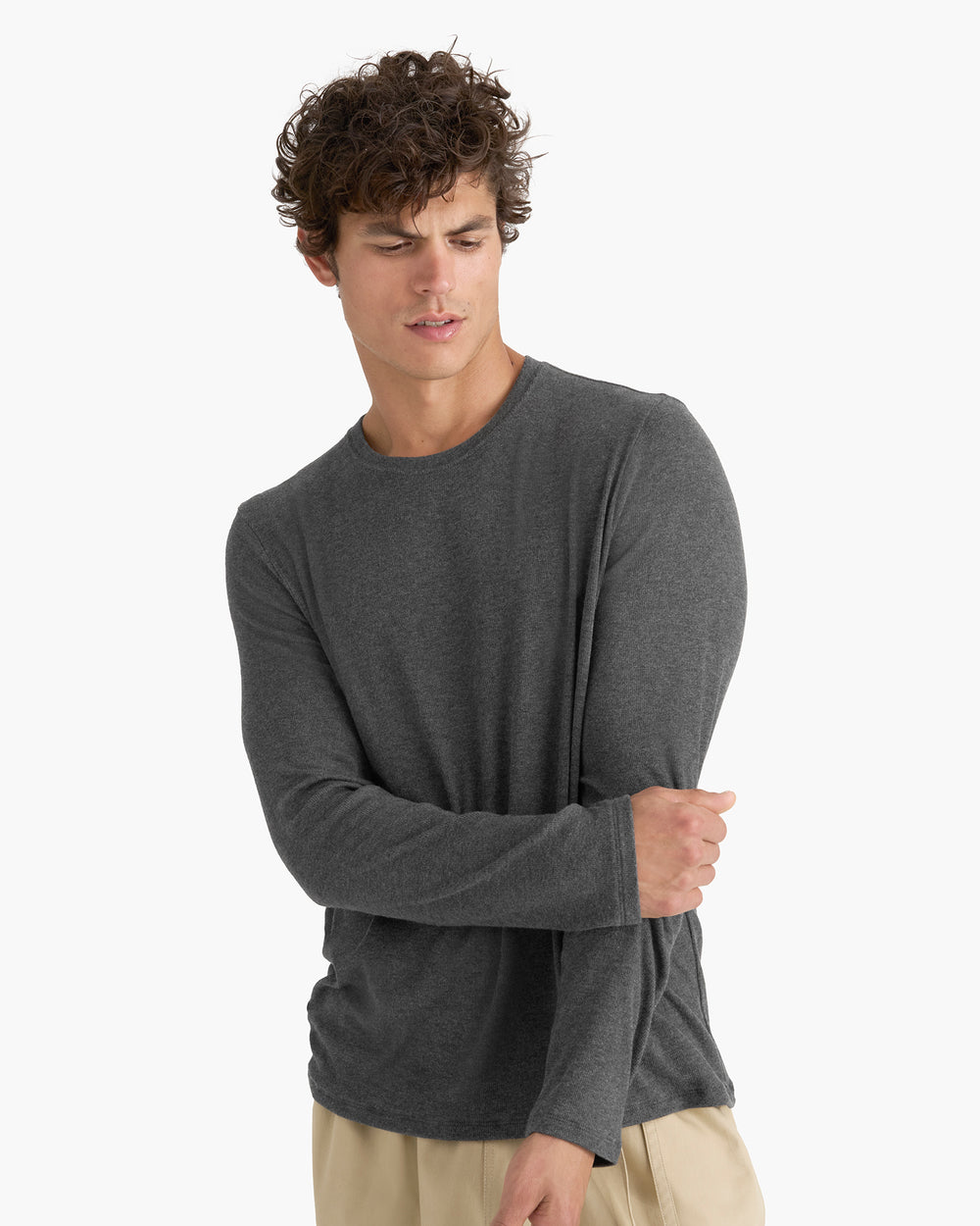 Modal Rib Long Sleeve Crew - Heather Coal