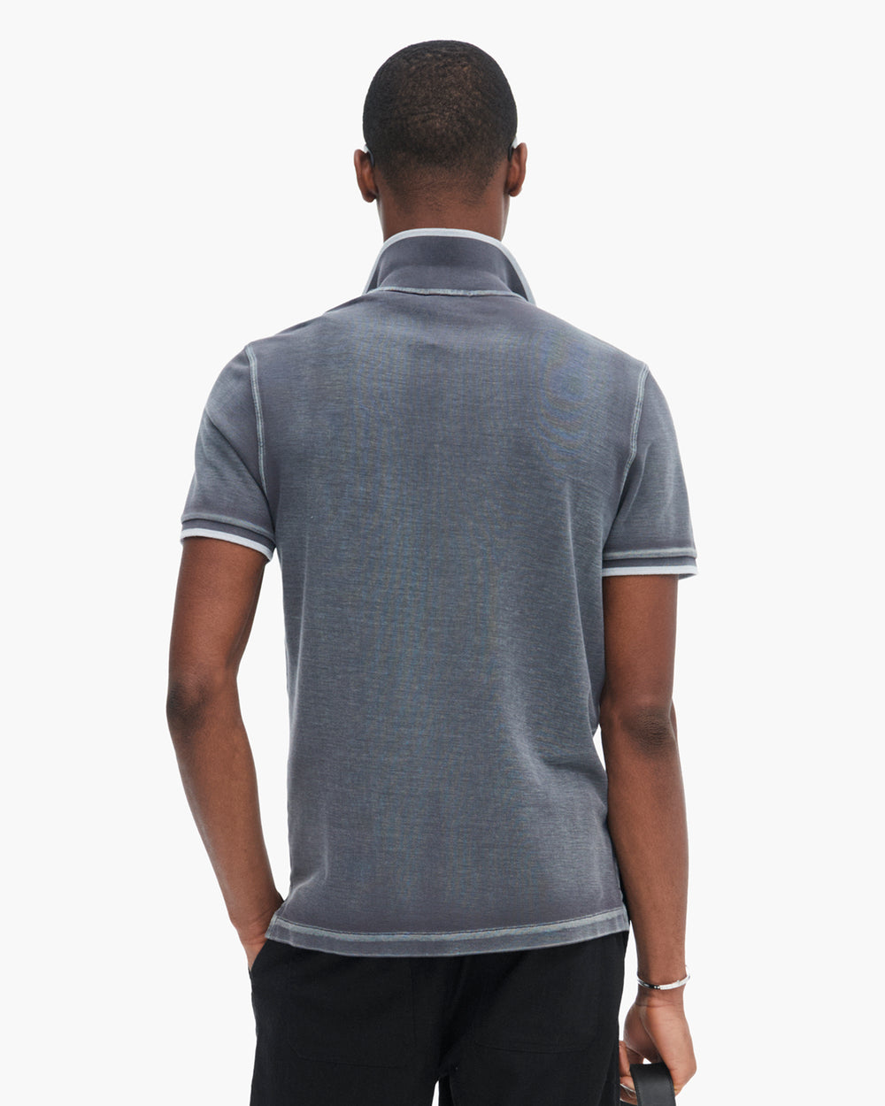 Pique Pigment Wash Short Sleeve Polo with Tipping  - Slate Grey