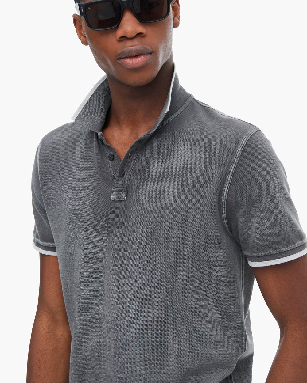 Pique Pigment Wash Short Sleeve Polo with Tipping  - Slate Grey