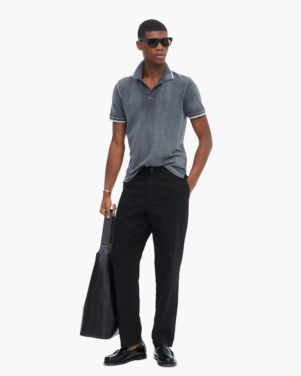 Pique Pigment Wash Short Sleeve Polo with Tipping  - Slate Grey