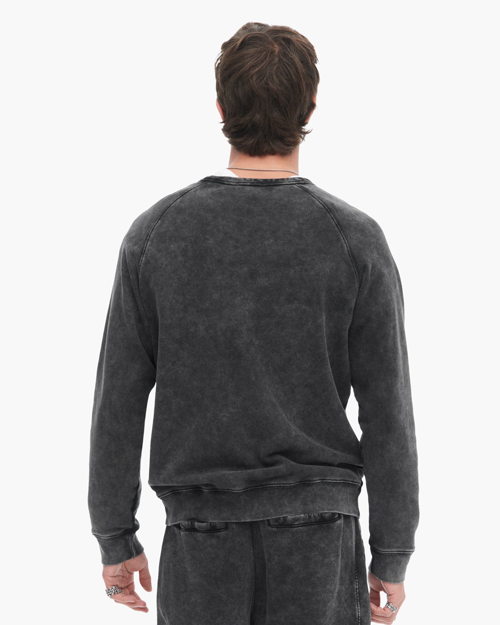 French Terry with Pigment Wash Crew Neck Pullover - Black
