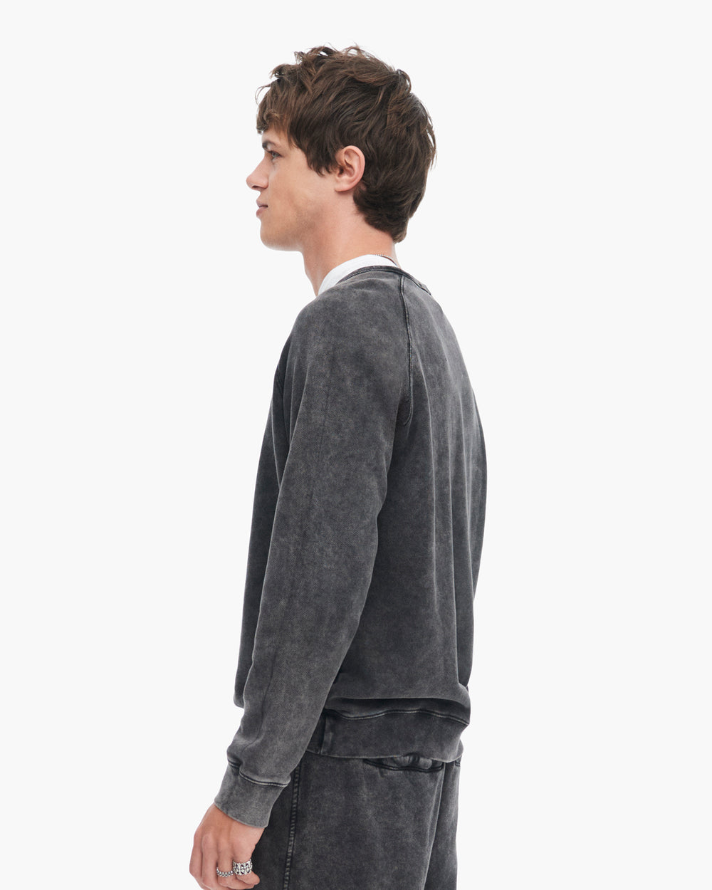 French Terry with Pigment Wash Crew Neck Pullover - Black