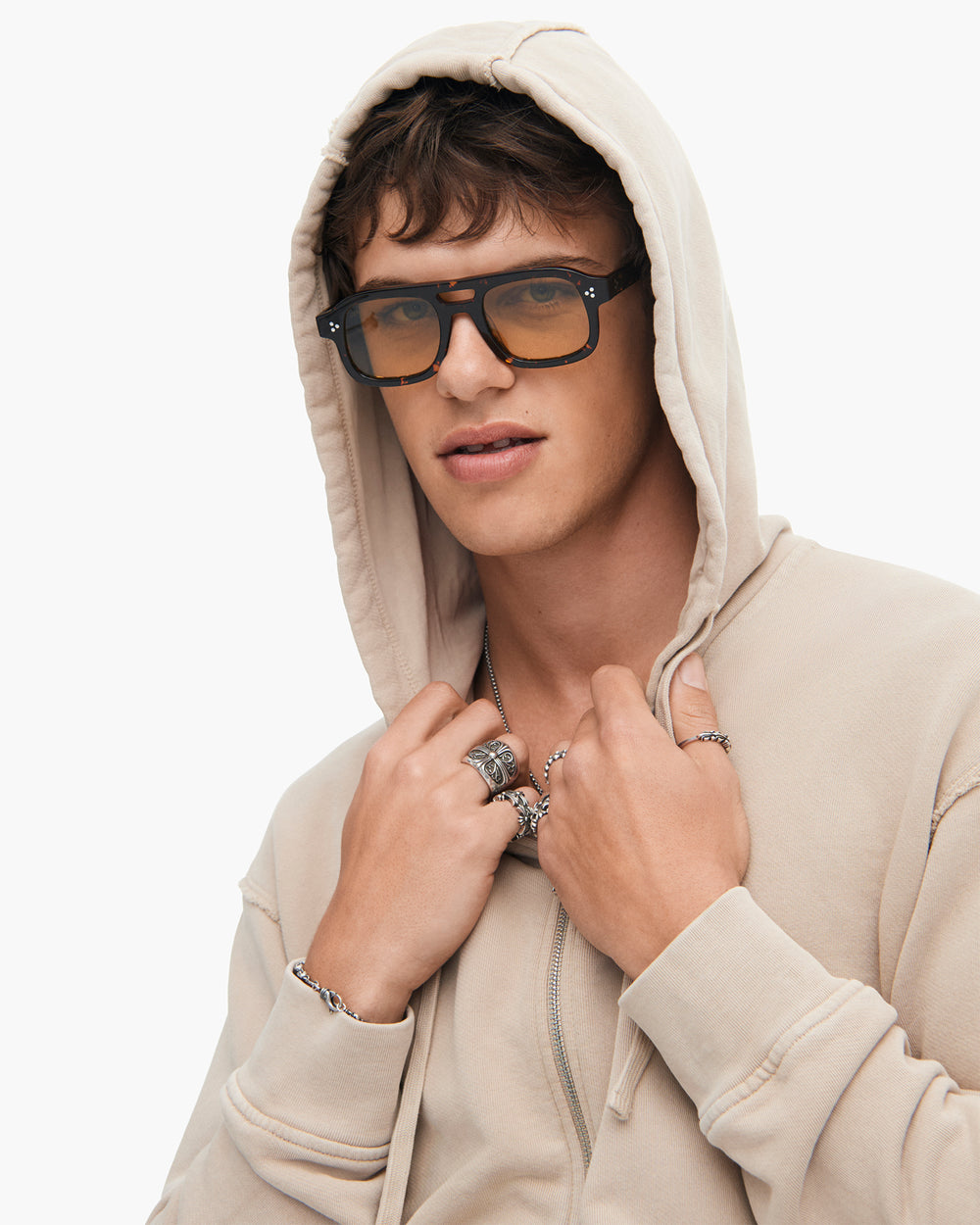 French Terry with Pigment Wash Zip Hoodie - Dune