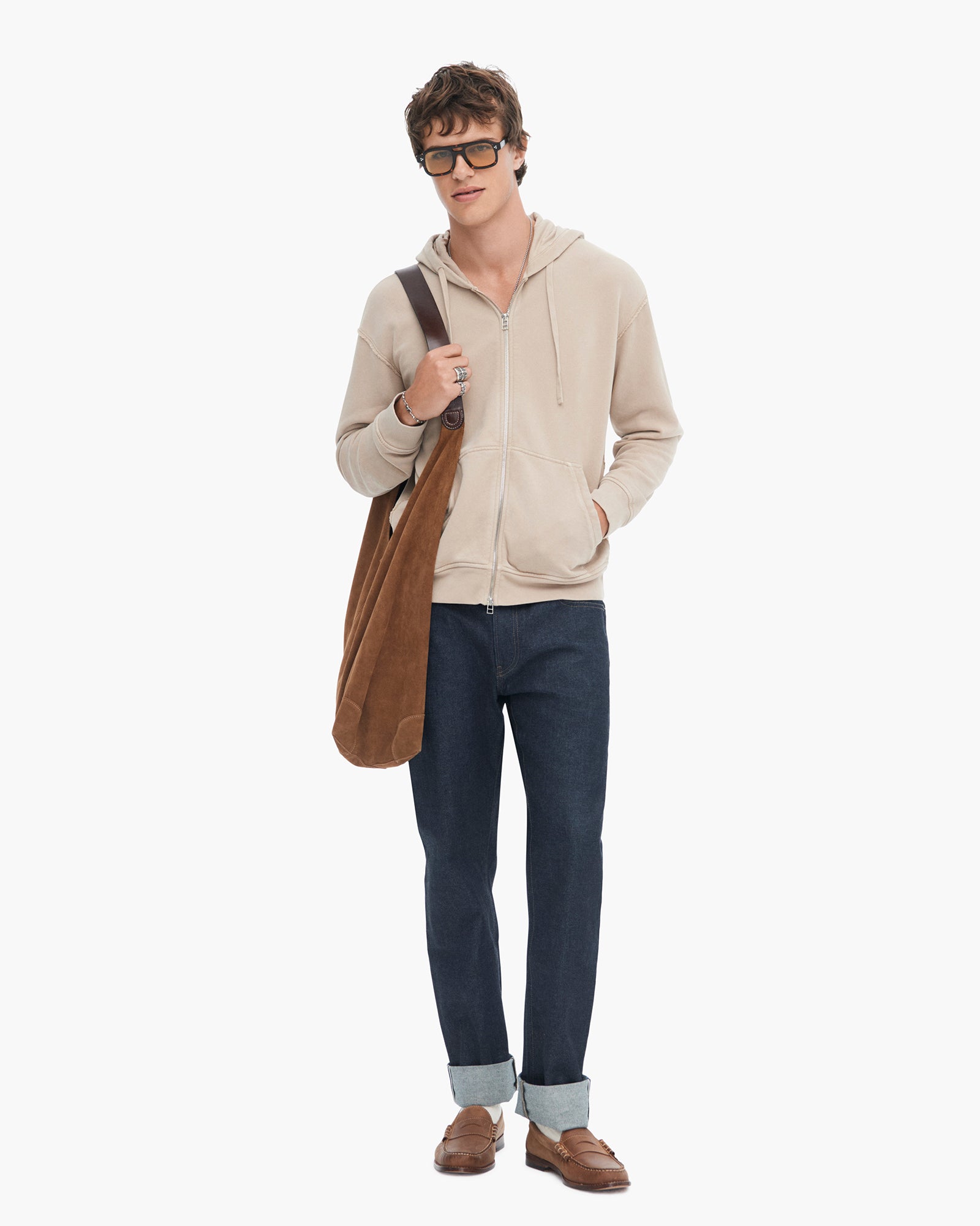 French Terry with Pigment Wash Zip Hoodie - Dune