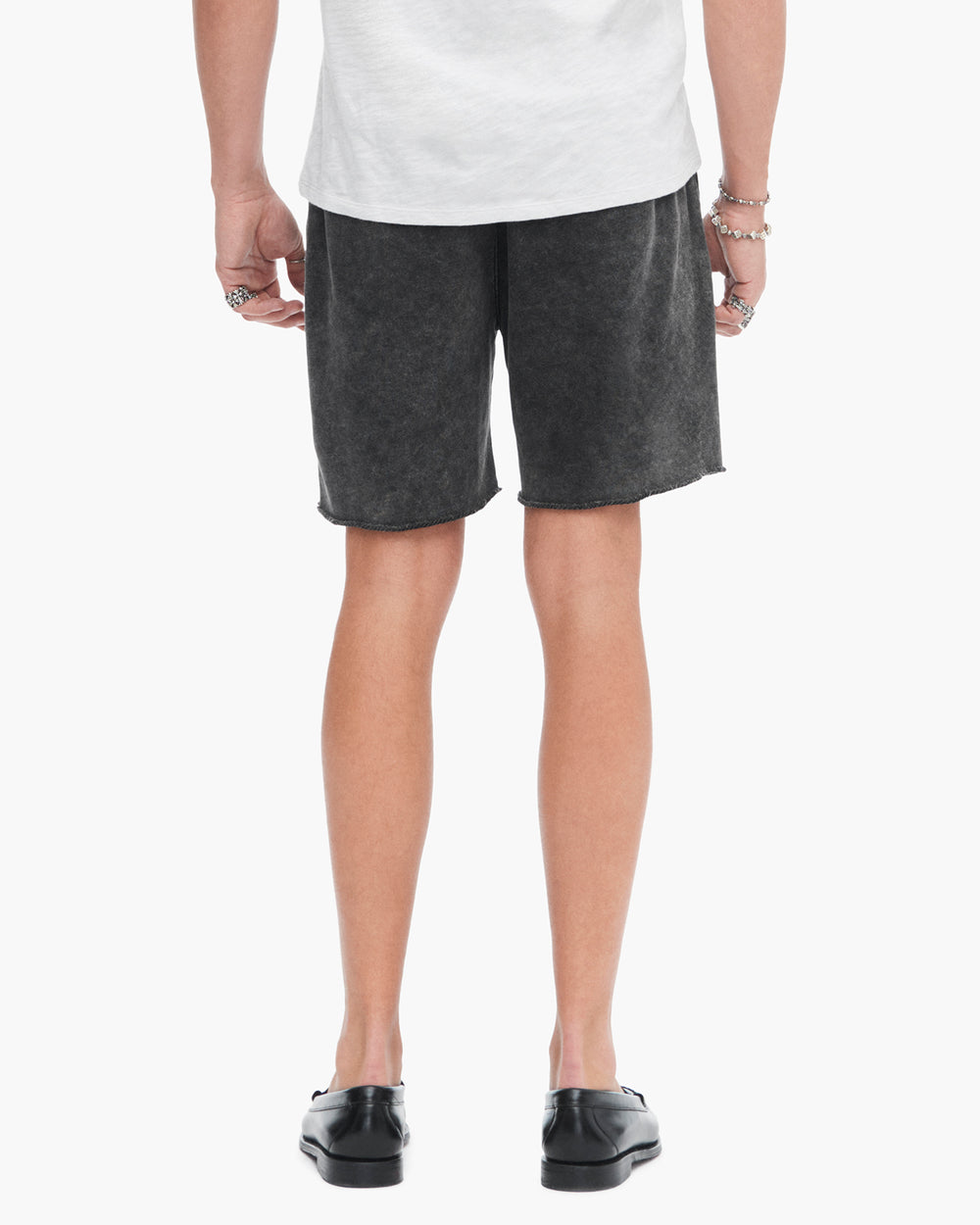 French Terry with Pigment Wash Cut Off Shorts - Black