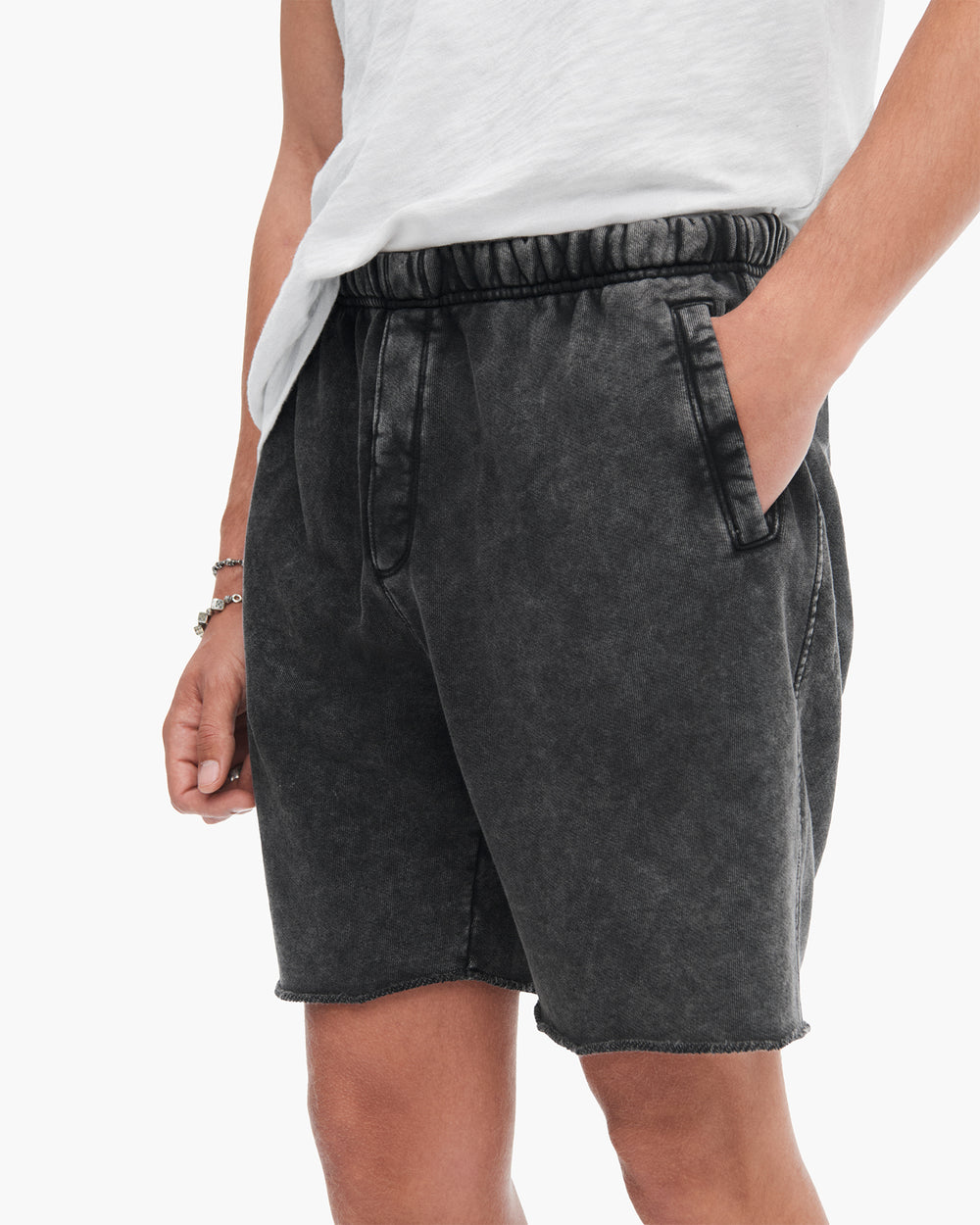 French Terry with Pigment Wash Cut Off Shorts - Black