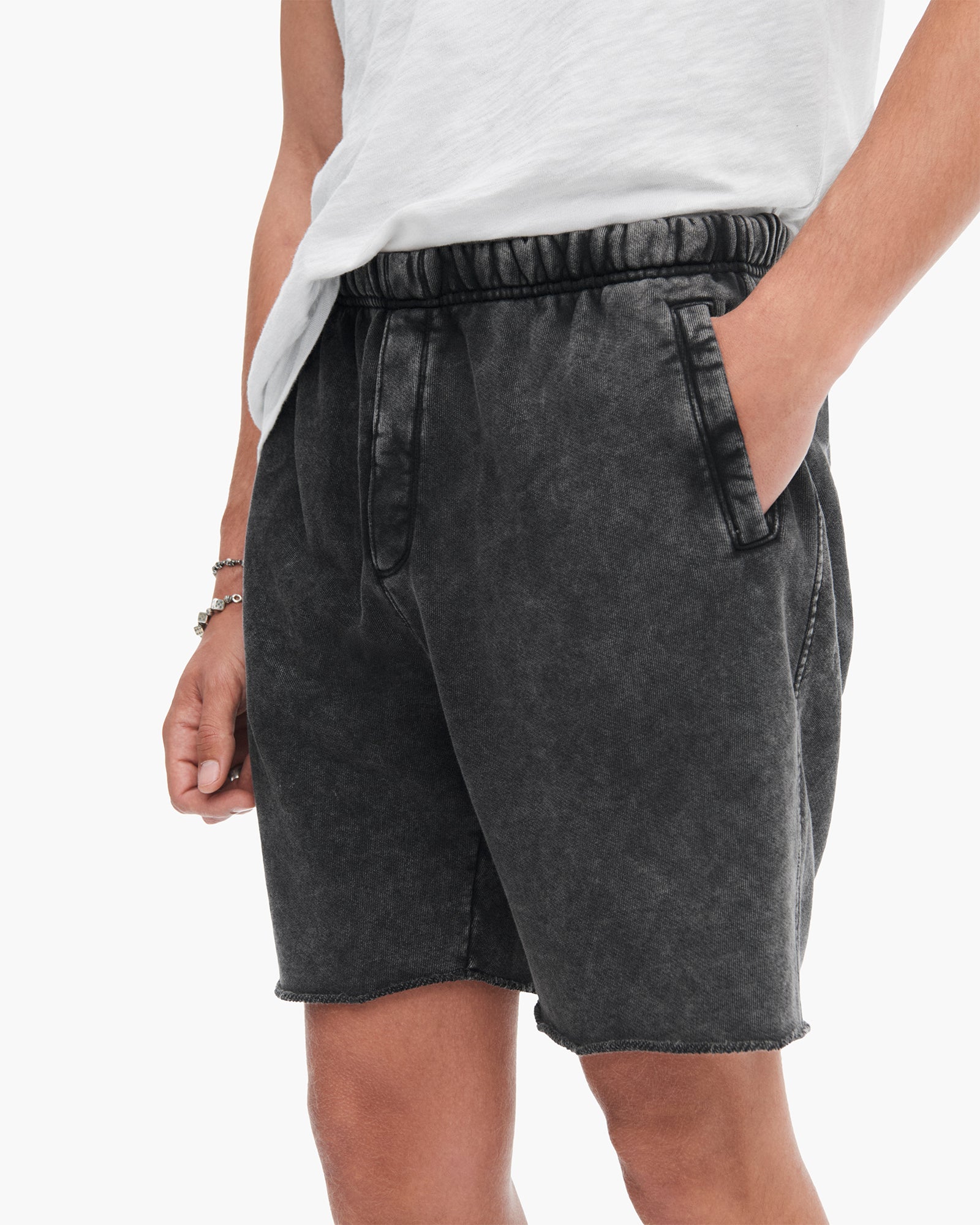 French Terry with Pigment Wash Cut Off Shorts - Black