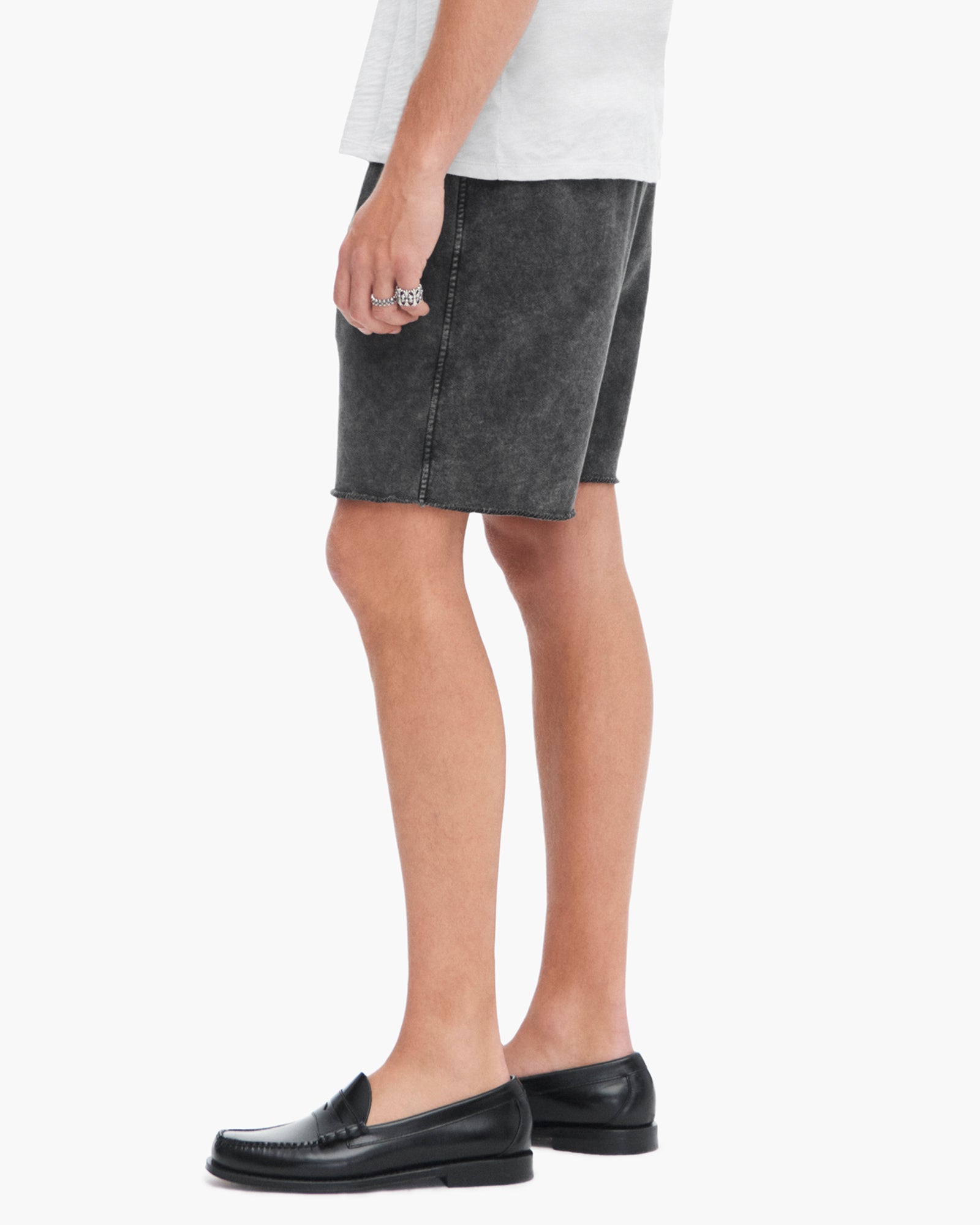 French Terry with Pigment Wash Cut Off Shorts - Black
